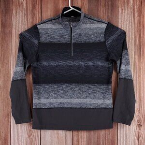 Lululemon Mens Medium Speed 1/2 Zip Universal Stripe Black Soot Light White Soot